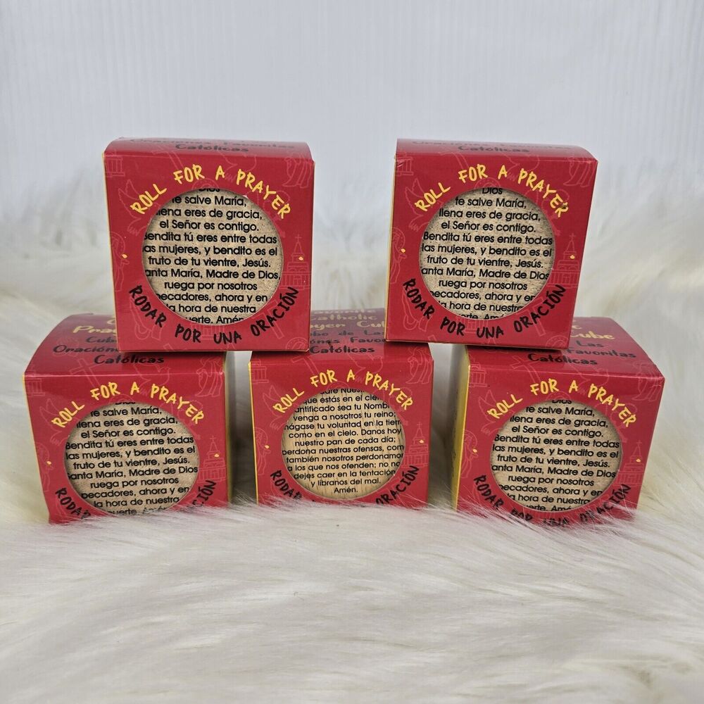 Lot of 5 Favorite Catholic Prayer Cube Wood Spanish Oracion Catolica Favorita